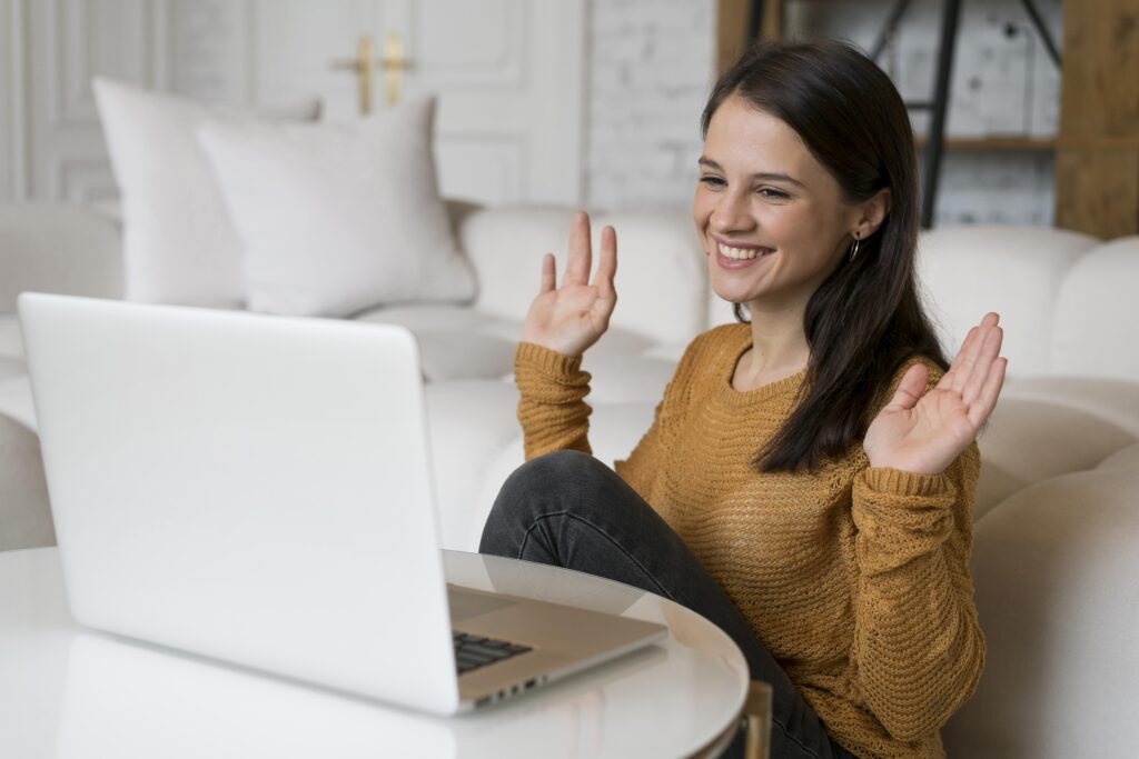 young woman using laptop